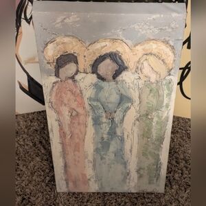 Source Unknown Serene Trio Angel Painting in Pastel Hues